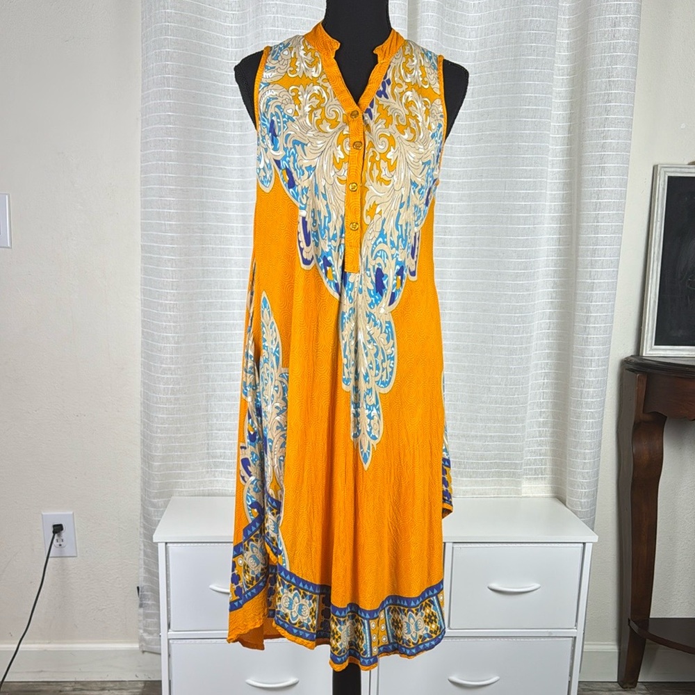 Seven Islands, Beautiful Orange and Blue Women's Dress, Size Large